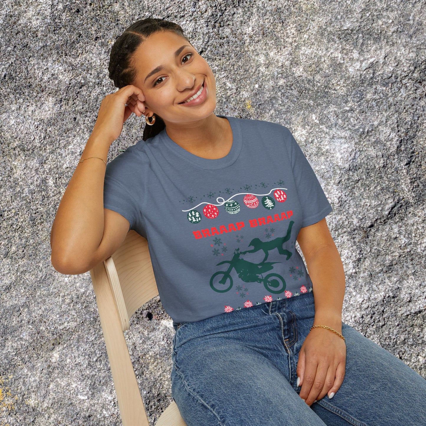 Holiday Motocross Racing | Braaap Braaap Festive Ugly Sweater T-Shirt