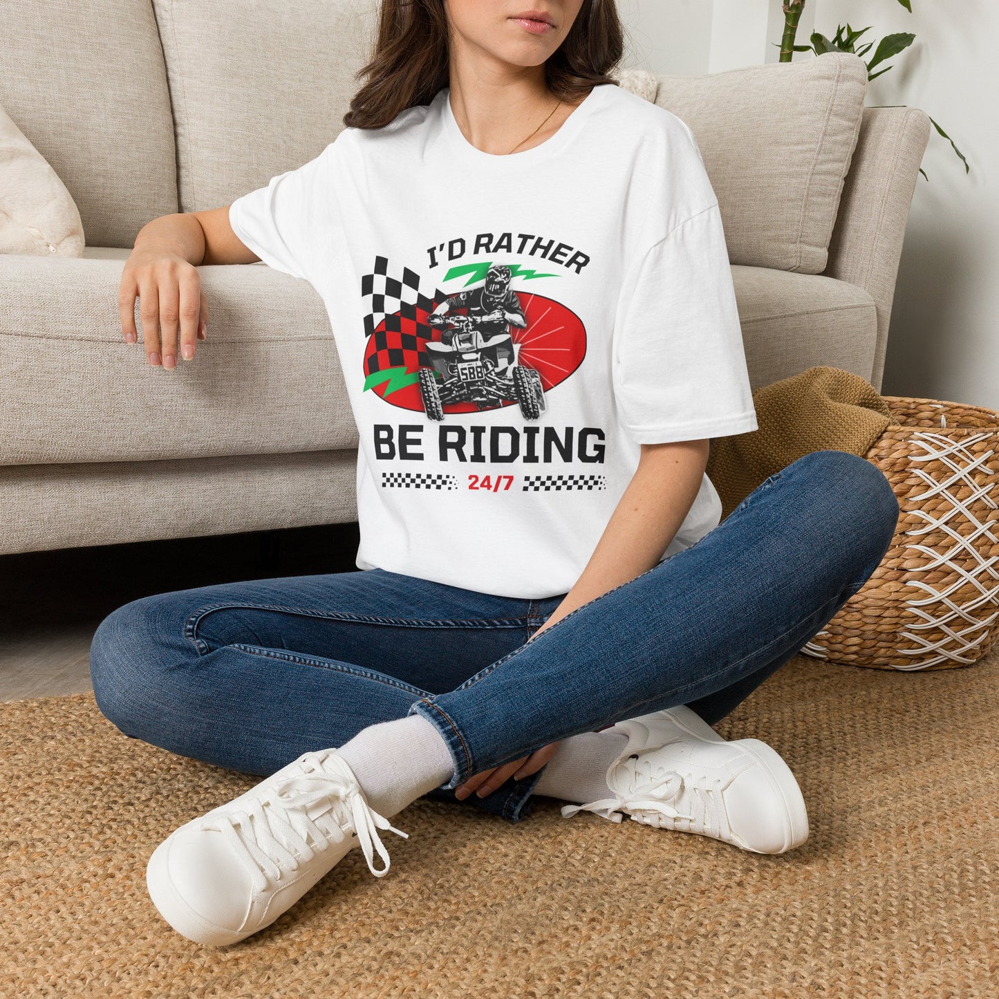Holiday Christmas ATV T-Shirt | Honda 400 | Ugly Sweater Design says "I'd Rather be Riding"