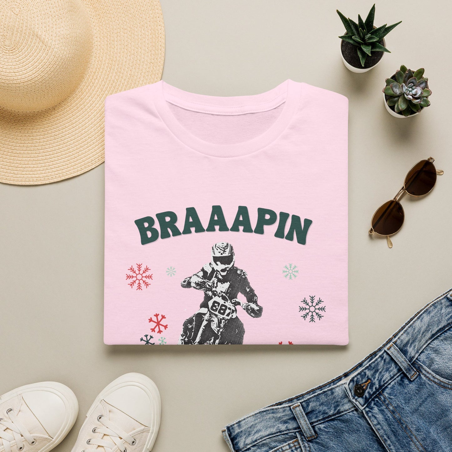 Holiday Motocross Racing Softstyle T-Shirt | Braaapin Through the Snow | Dirt Bike Ugly Sweater