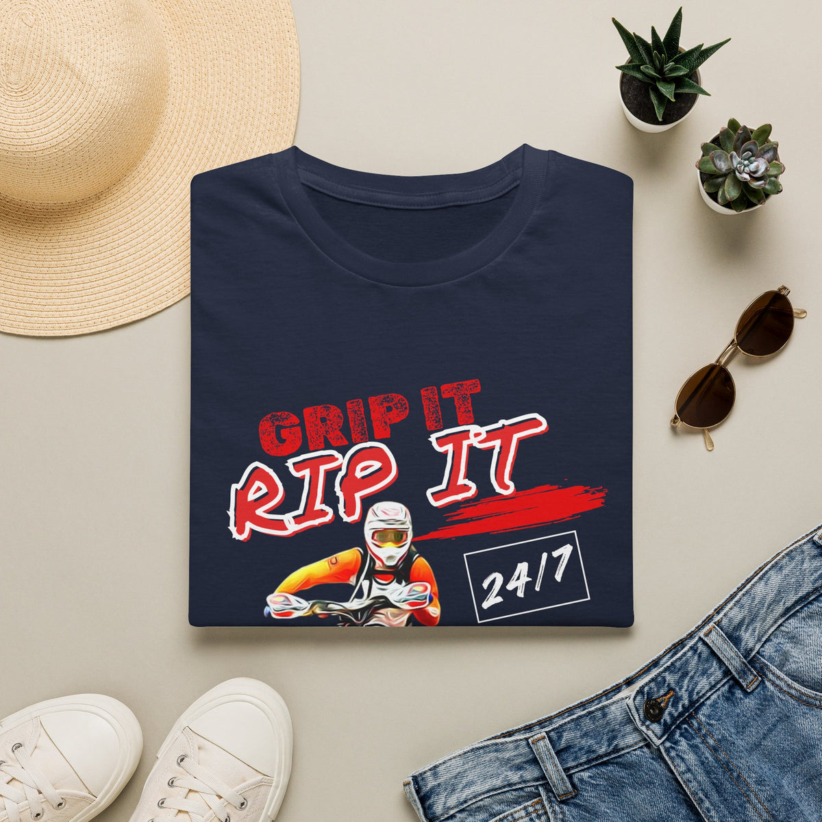 ATV Quad Racer T-Shirt | "Grip It Rip It" Off‑Road Fourwheeler Graphic Tee | Yellow Honda 400 EX