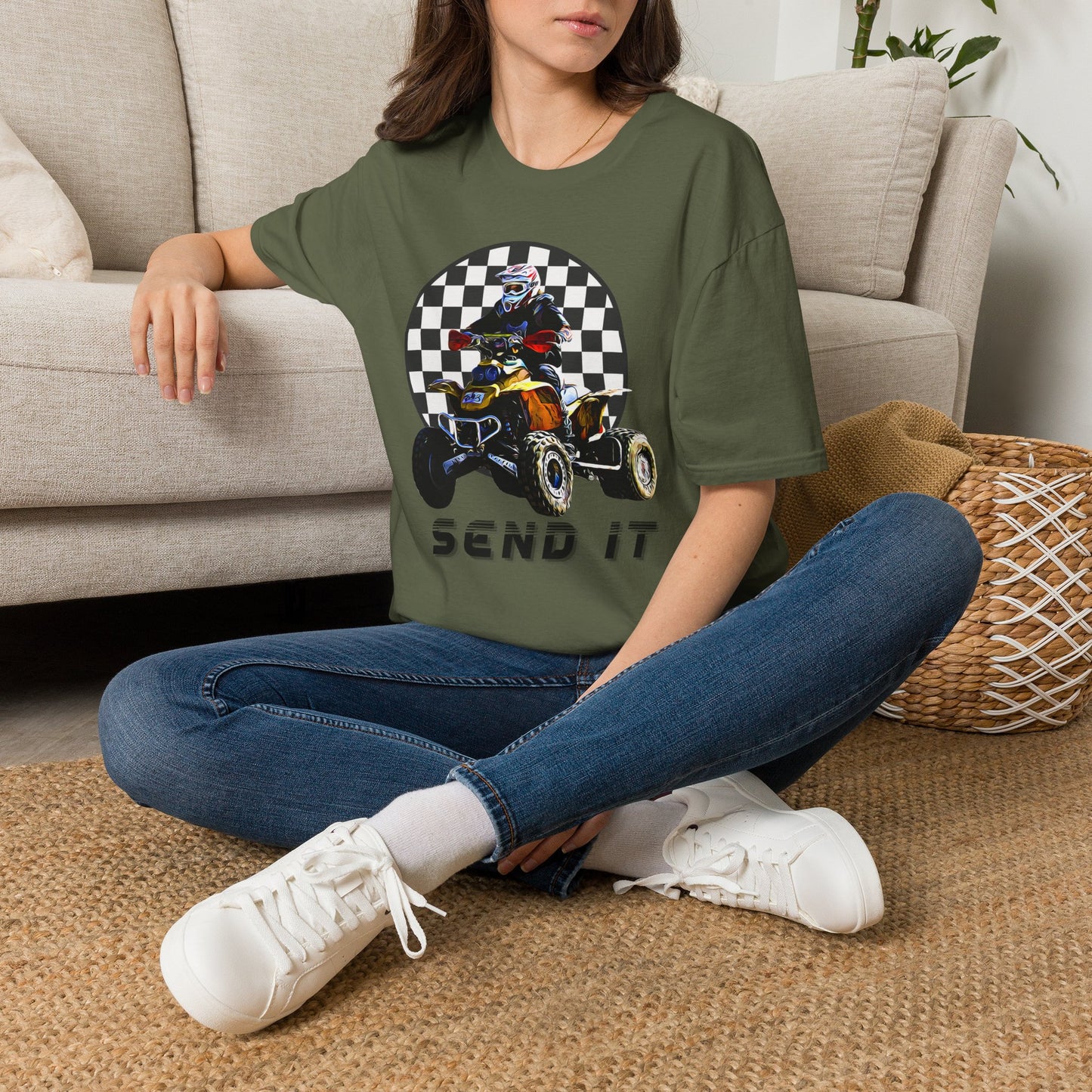 ATV Racing T-Shirt Says SEND IT | Honda 400 EX Racing Flag Four-Wheeler Riding Shirt