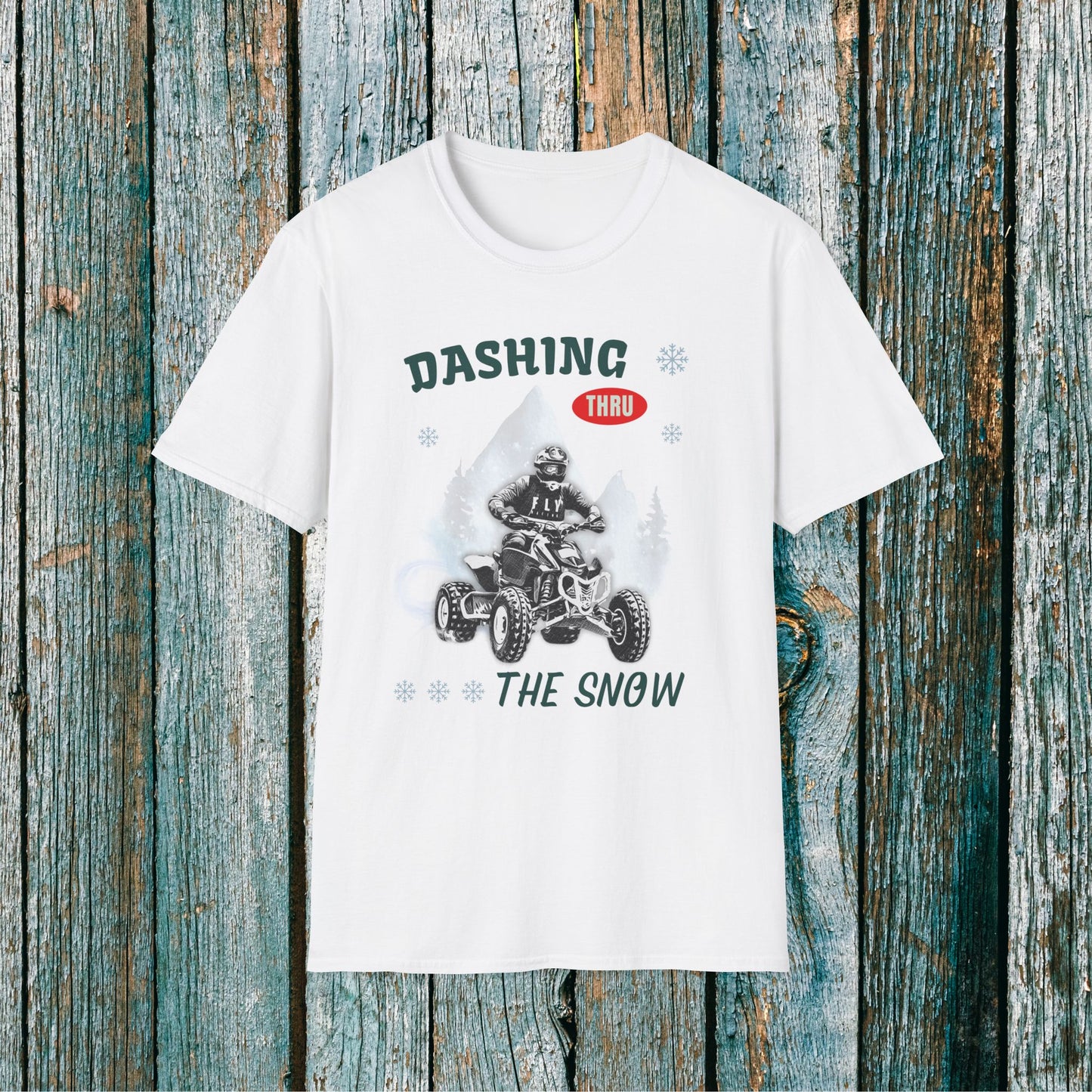 Holiday Fourwheeler Racing Soft Cotton T-Shirt | Dashing Thru the Snow | ATV Ugly Sweater