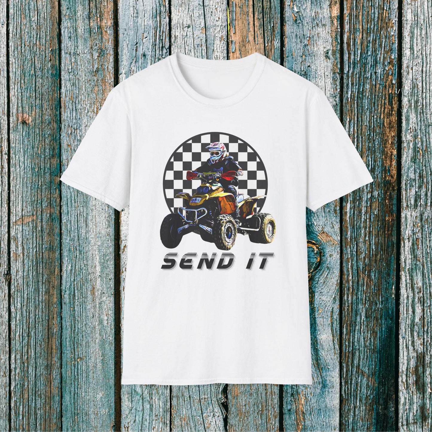 ATV Racing T-Shirt Says SEND IT | Honda 400 EX Racing Flag Four-Wheeler Riding Shirt