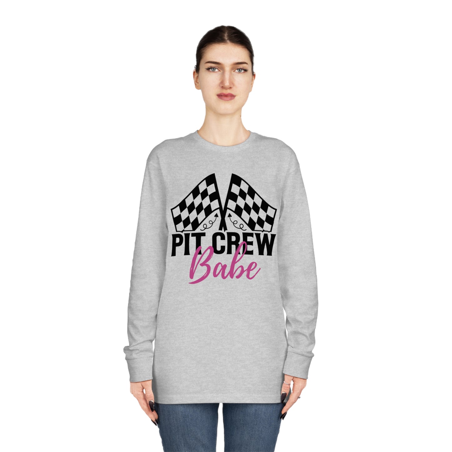 Womens Long Sleeved Racing Shirt | Pit Crew Babe t shirt | Unisex Long Sleeve Crewneck Tee | Soft Lightweight Cotton | Pit Crew Babe | Racing Shirt | Racing shirt for girls