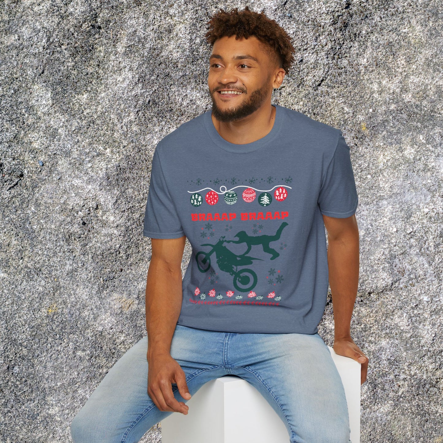Holiday Motocross Racing | Braaap Braaap Festive Ugly Sweater T-Shirt