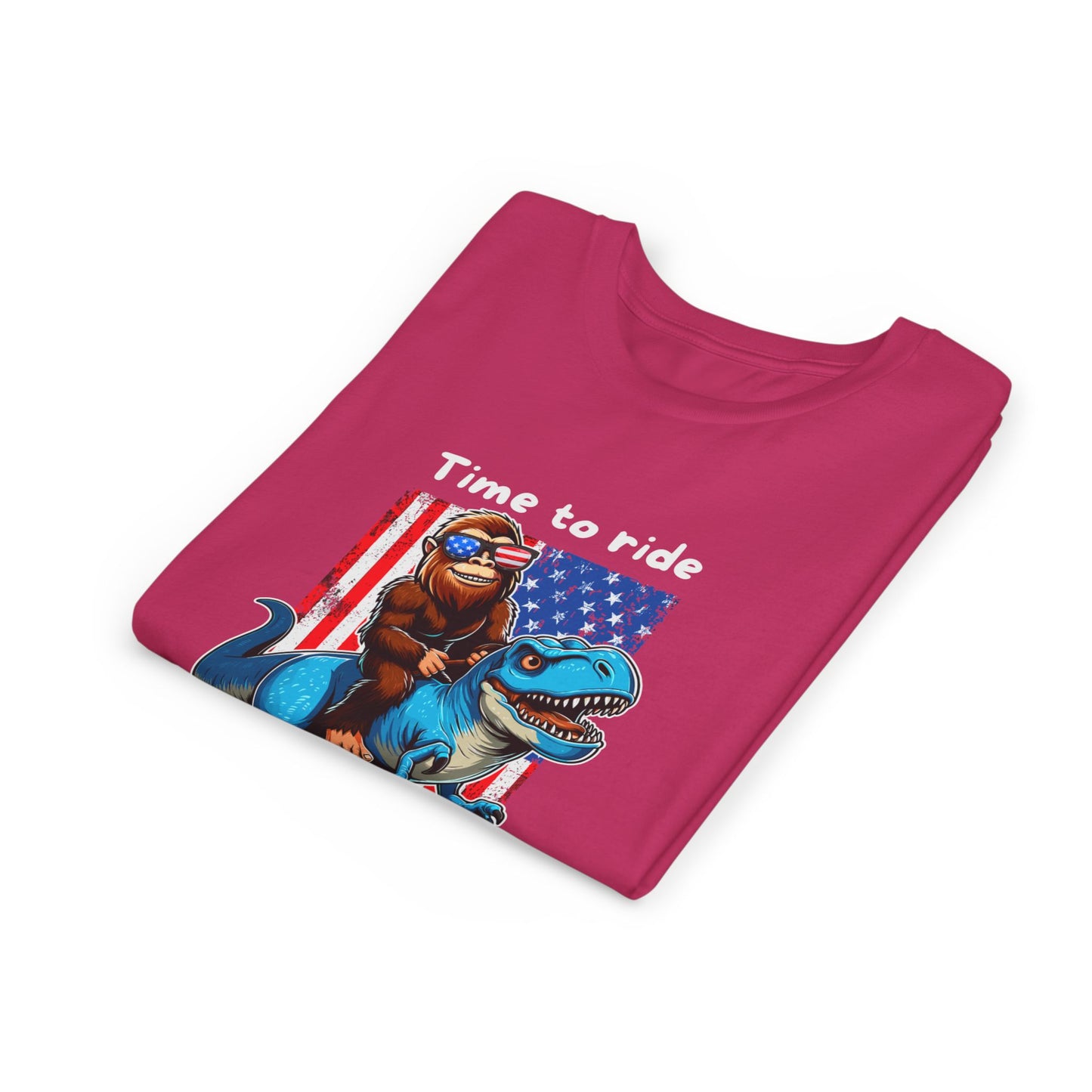 Patriotic Bigfoot Dino Youth Tee | Funny Sasquatch Yeti Short Sleeve for Kids