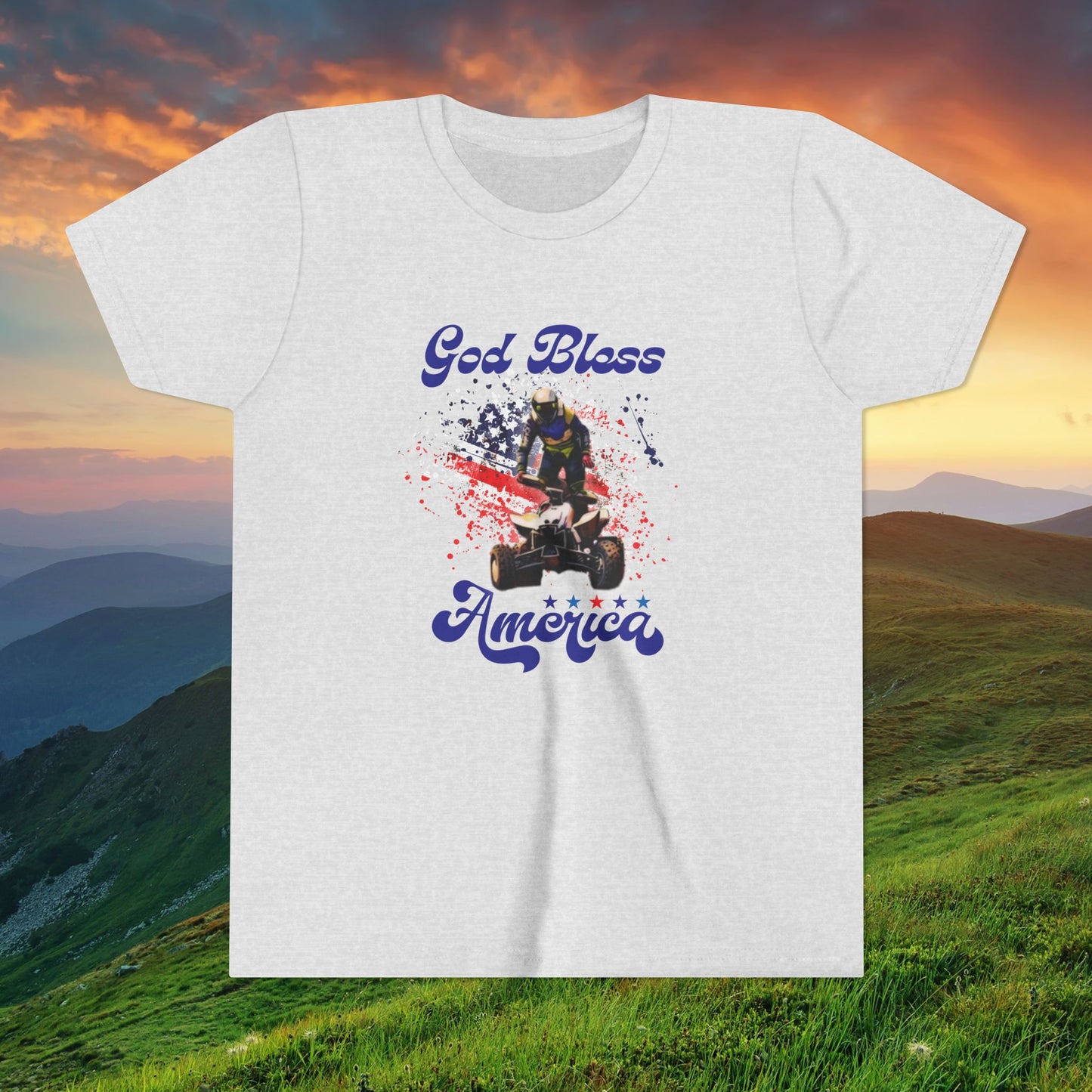 Youth God Bless America Four wheeler Riding Shirt | Honda 450 ATV Racing | AXC Arkansas Pro Racing Series | Dickerson