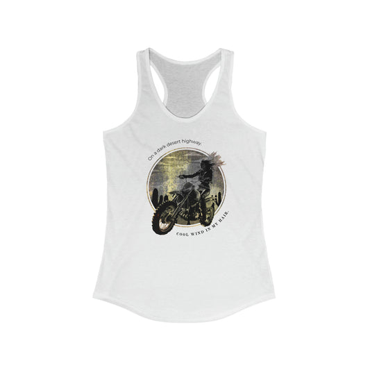 Womens DirtBike Shirt | Girl with hair flying Dark Desert Highway | Womens Dirt Bike Racerback Tank | Dirt Bike shirt for woman | Vintage dirtbike shirt