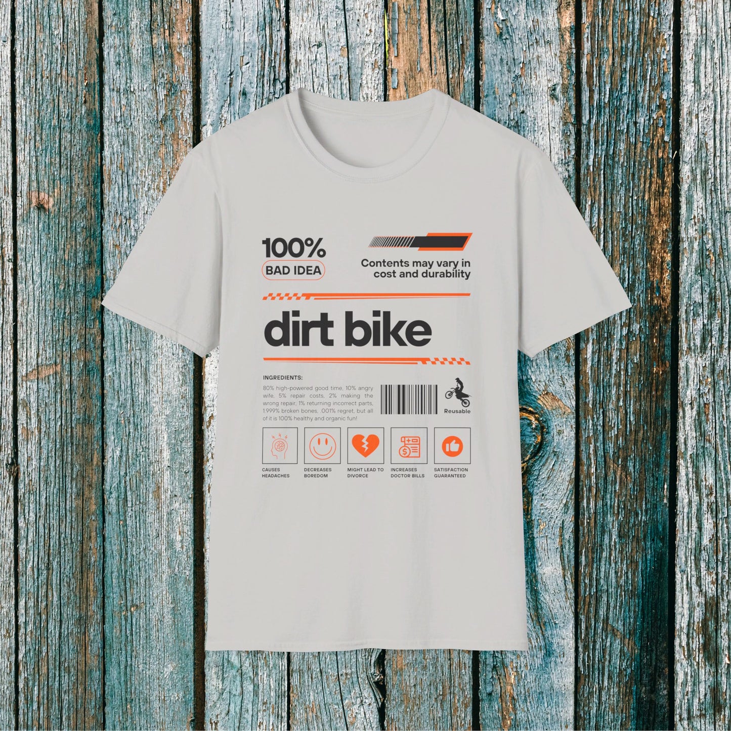 Mens Riding Shirt | Dirt Bike Ingredients Shirt | SOFT Cotton Adult Unisex tee shirt | DirtBike racing shirt for men | Dirt Bike shirt