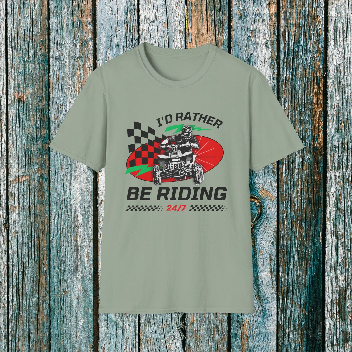 Holiday Christmas ATV T-Shirt | Honda 400 | Ugly Sweater Design says "I'd Rather be Riding"