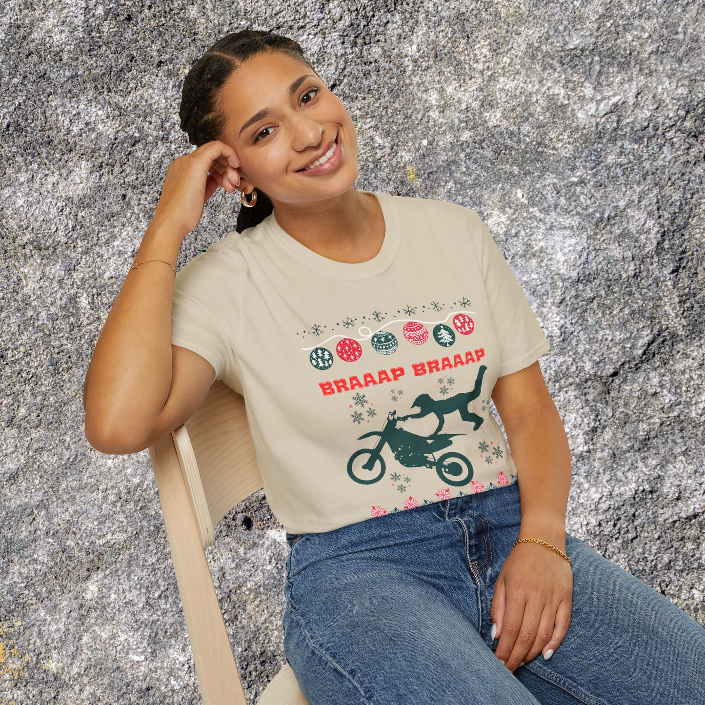 Holiday Motocross Racing | Braaap Braaap Festive Ugly Sweater T-Shirt