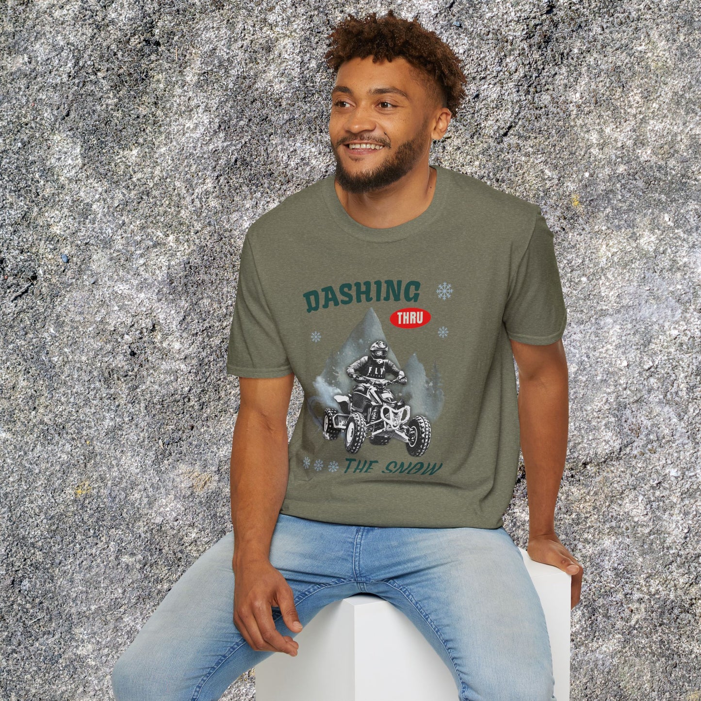Holiday Fourwheeler Racing Soft Cotton T-Shirt | Dashing Thru the Snow | ATV Ugly Sweater