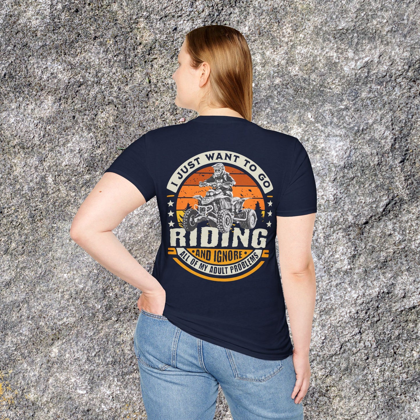 Mens Riding Shirt | Go Riding Ignore Adult Problems | Honda 400 EX ATV on front & back | Soft cotton 2 SIDED unisex tee shirt Four wheeler