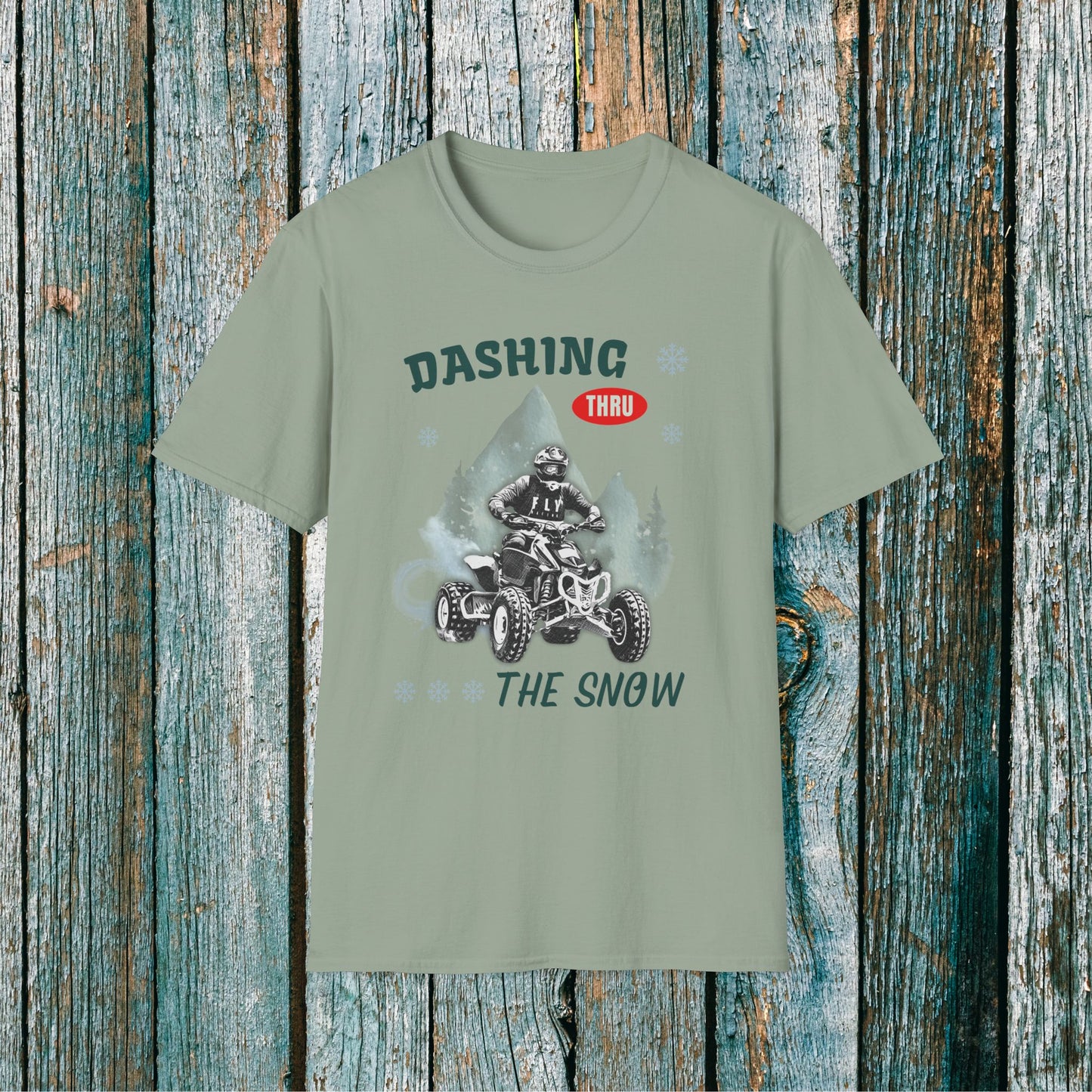 Holiday Fourwheeler Racing Soft Cotton T-Shirt | Dashing Thru the Snow | ATV Ugly Sweater
