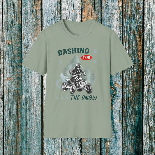 Holiday Fourwheeler Racing Soft Cotton T-Shirt | Dashing Thru the Snow | ATV Ugly Sweater