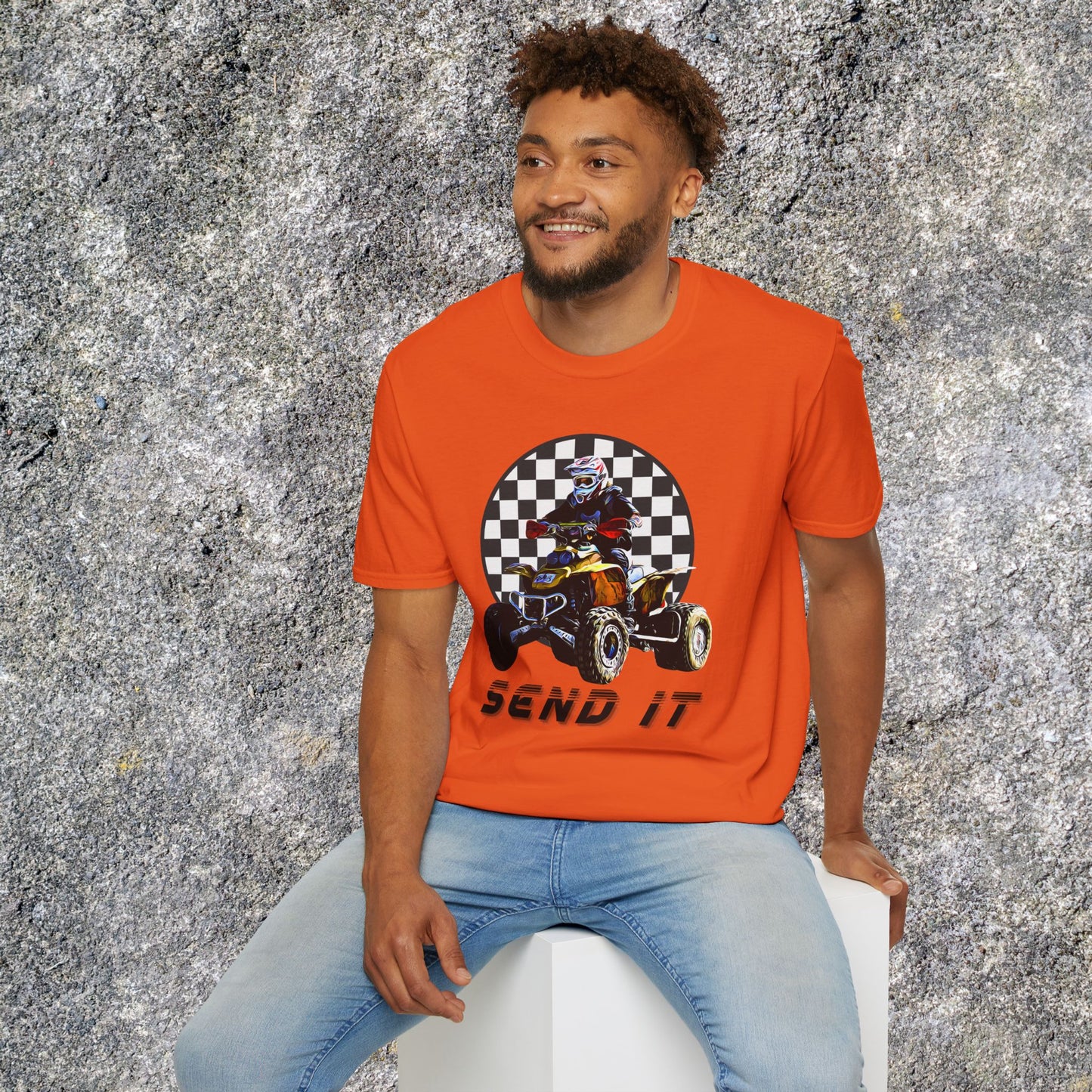 ATV Racing T-Shirt Says SEND IT | Honda 400 EX Racing Flag Four-Wheeler Riding Shirt