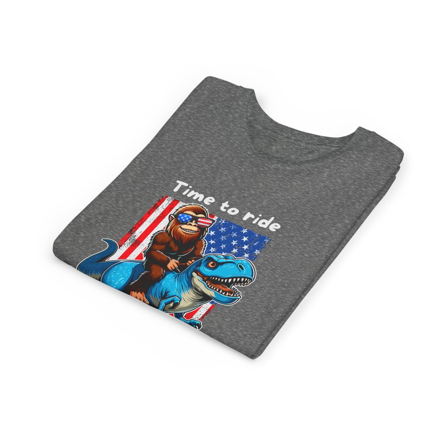 Patriotic Bigfoot Dino Youth Tee | Funny Sasquatch Yeti Short Sleeve for Kids