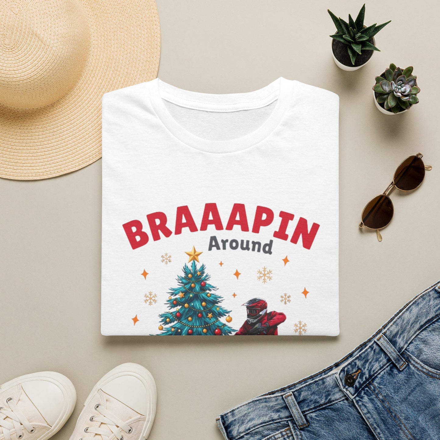 Holiday Bike Softstyle T-Shirt | Braaapin Around The Christmas Tree | Dirt Bike Ugly Sweater
