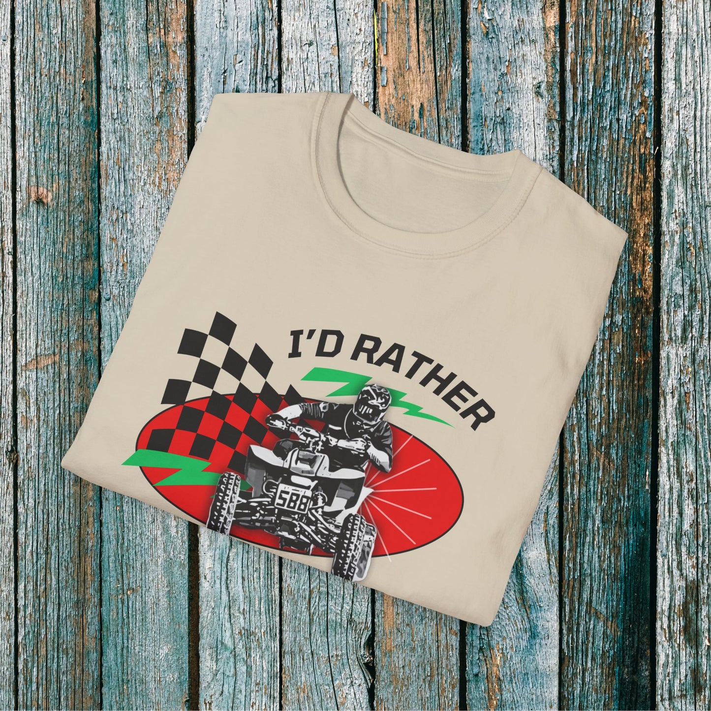 Holiday Christmas ATV T-Shirt | Honda 400 | Ugly Sweater Design says "I'd Rather be Riding"