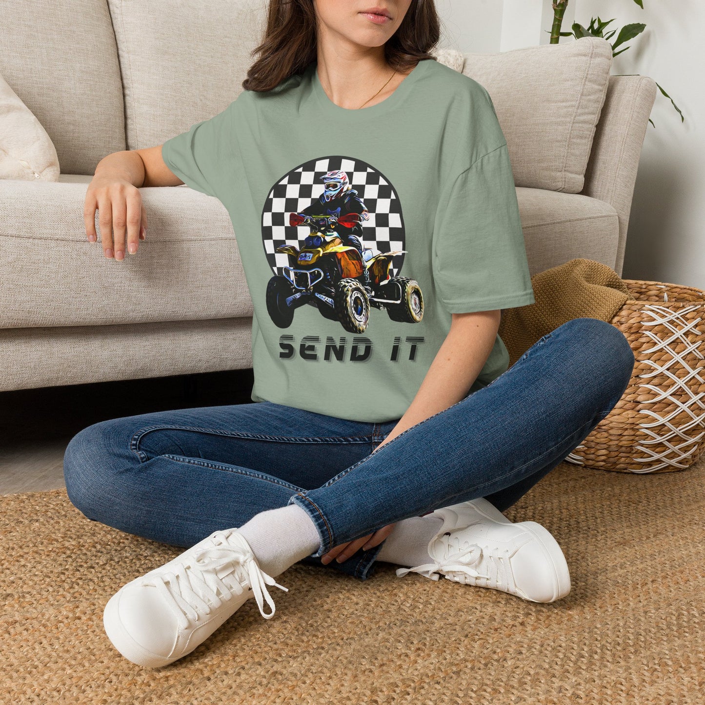 ATV Racing T-Shirt Says SEND IT | Honda 400 EX Racing Flag Four-Wheeler Riding Shirt