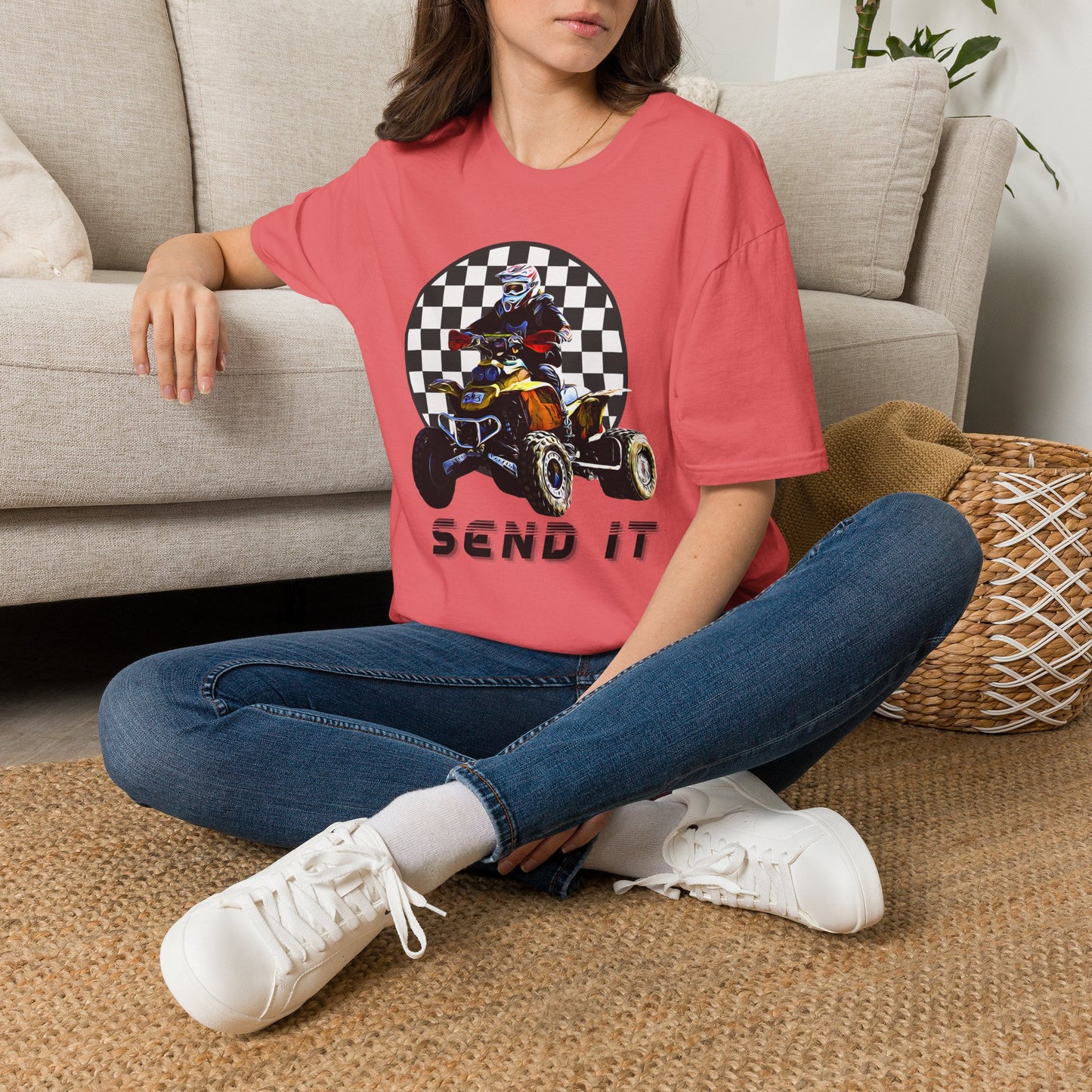 ATV Racing T-Shirt Says SEND IT | Honda 400 EX Racing Flag Four-Wheeler Riding Shirt