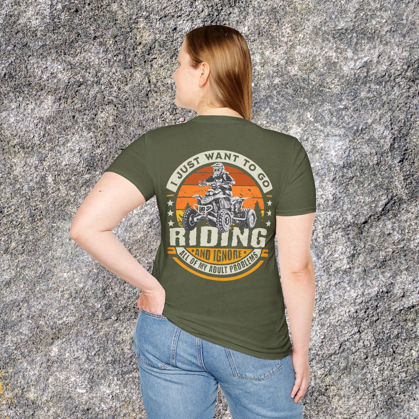 Mens Riding Shirt | Go Riding Ignore Adult Problems | Honda 400 EX ATV on front & back | Soft cotton 2 SIDED unisex tee shirt Four wheeler