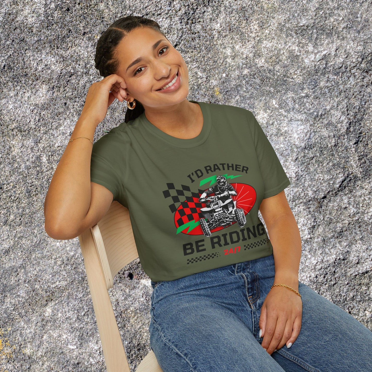 Holiday Christmas ATV T-Shirt | Honda 400 | Ugly Sweater Design says "I'd Rather be Riding"