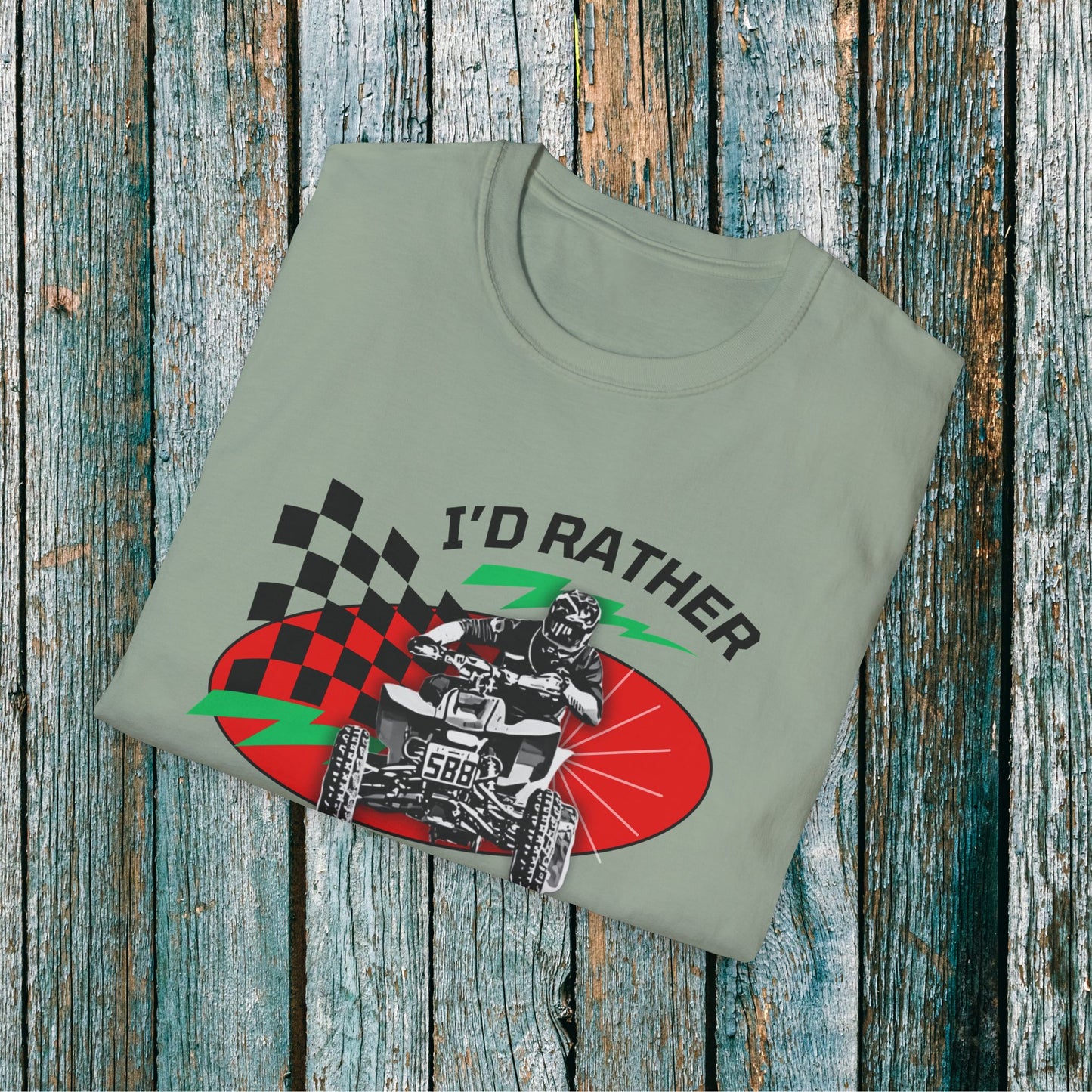 Holiday Christmas ATV T-Shirt | Honda 400 | Ugly Sweater Design says "I'd Rather be Riding"
