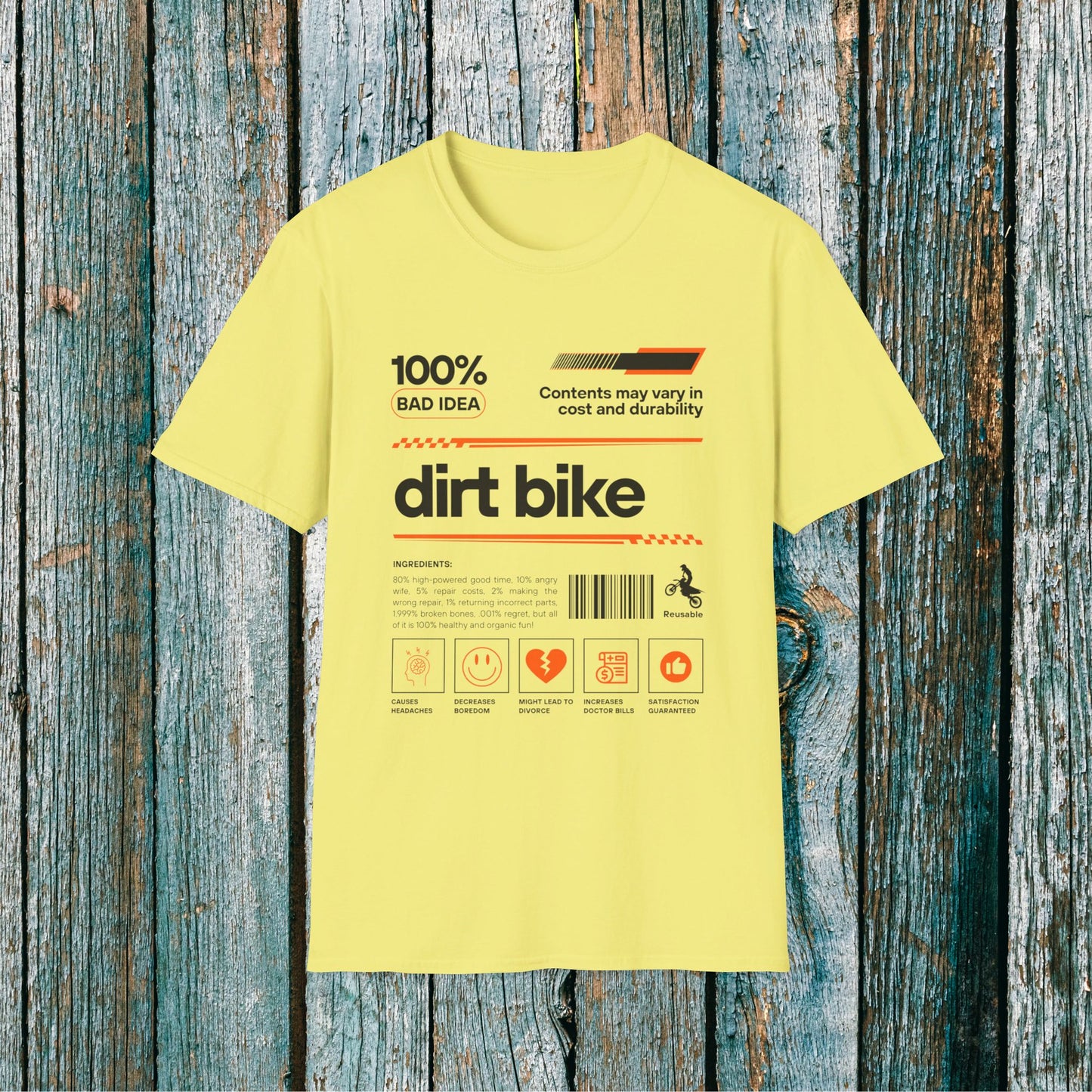 Mens Riding Shirt | Dirt Bike Ingredients Shirt | SOFT Cotton Adult Unisex tee shirt | DirtBike racing shirt for men | Dirt Bike shirt
