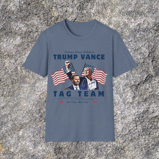 Trump Vance Tag Team Shirt | Donald Trump 2024 Shirt | Soft Cotton Shirt Adult shirt Unisex Ultrasoft Cotton shirt | Trump Fist Shirt | JD