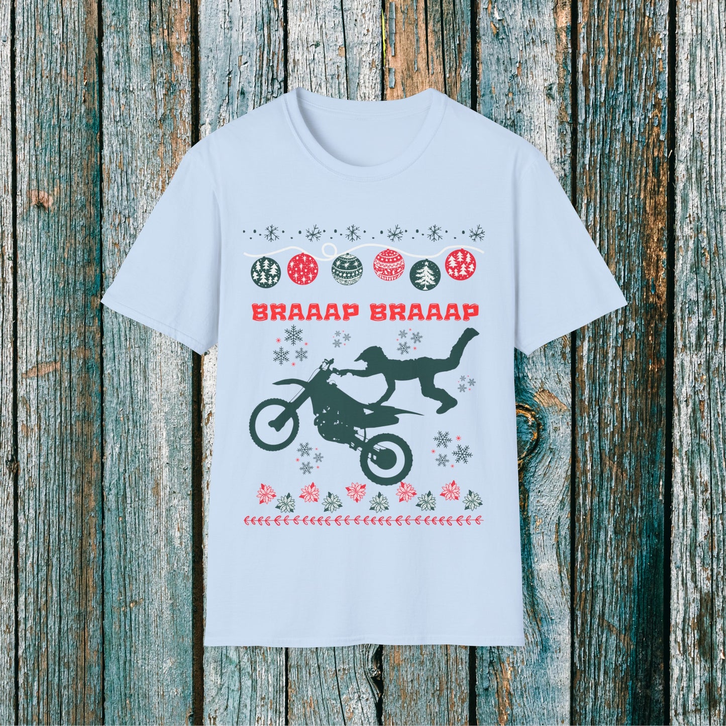 Holiday  Braaap Braaap Festive Motocross Racing SOFT Cotton Adult Unisex tee shirt | Racing shirt for men | Christmas Dirt bike Ugly Sweater