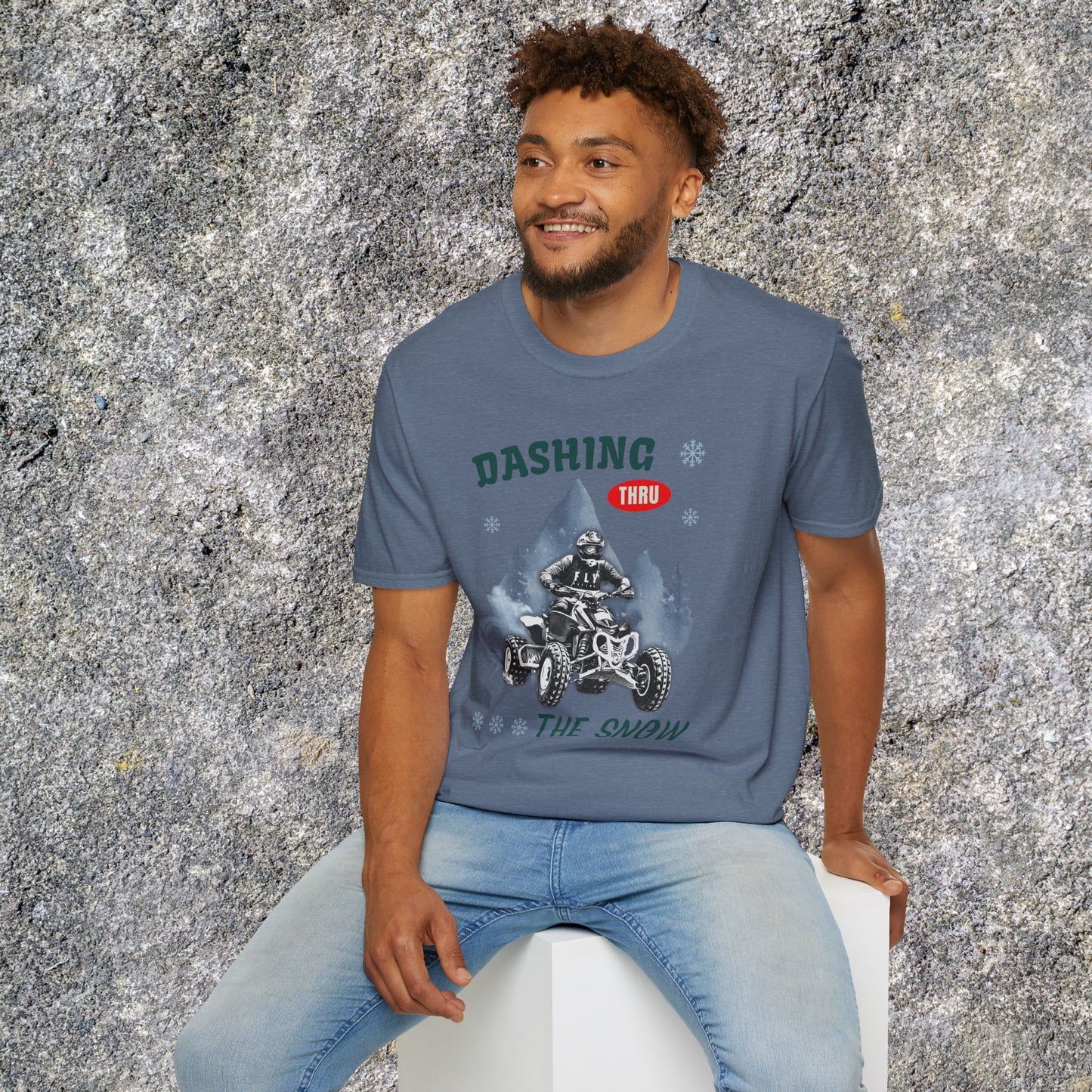 Holiday Fourwheeler Racing Soft Cotton T-Shirt | Dashing Thru the Snow | ATV Ugly Sweater