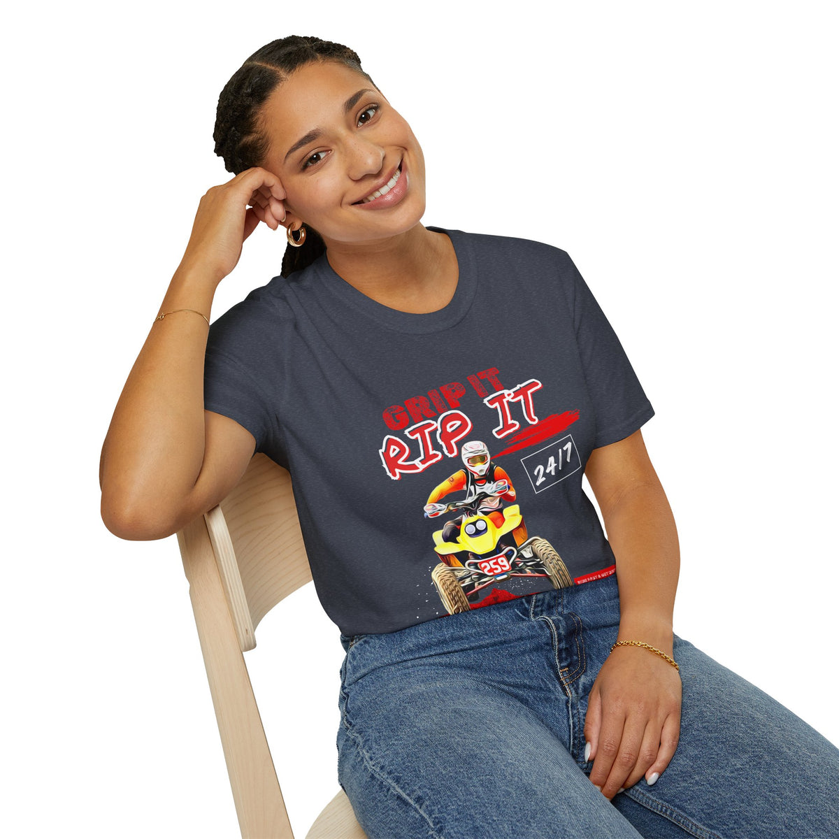 ATV Quad Racer T-Shirt | "Grip It Rip It" Off‑Road Fourwheeler Graphic Tee | Yellow Honda 400 EX