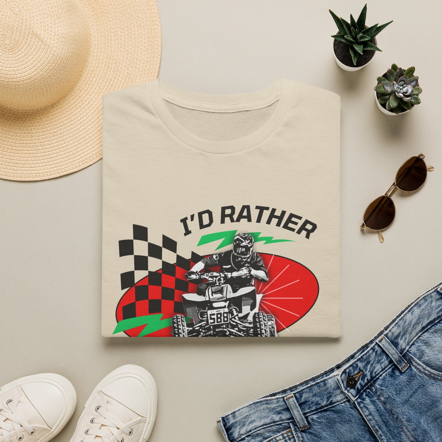 Holiday Christmas ATV T-Shirt | Honda 400 | Ugly Sweater Design says "I'd Rather be Riding"