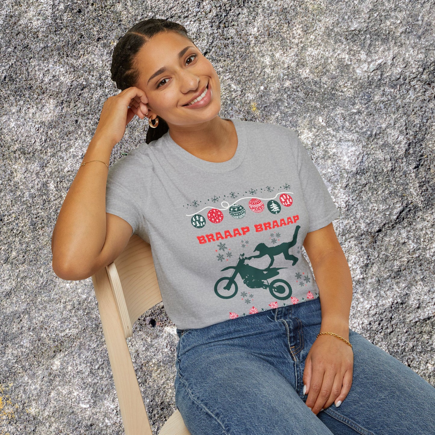Holiday Motocross Racing | Braaap Braaap Festive Ugly Sweater T-Shirt