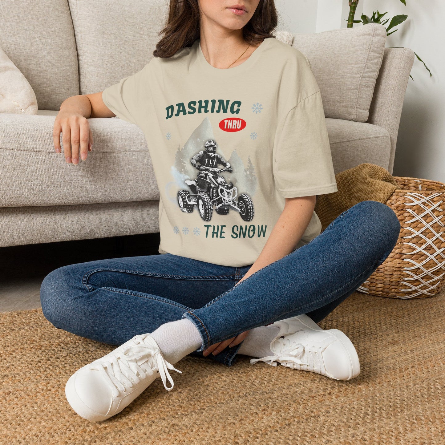 Holiday Fourwheeler Racing Soft Cotton T-Shirt | Dashing Thru the Snow | ATV Ugly Sweater