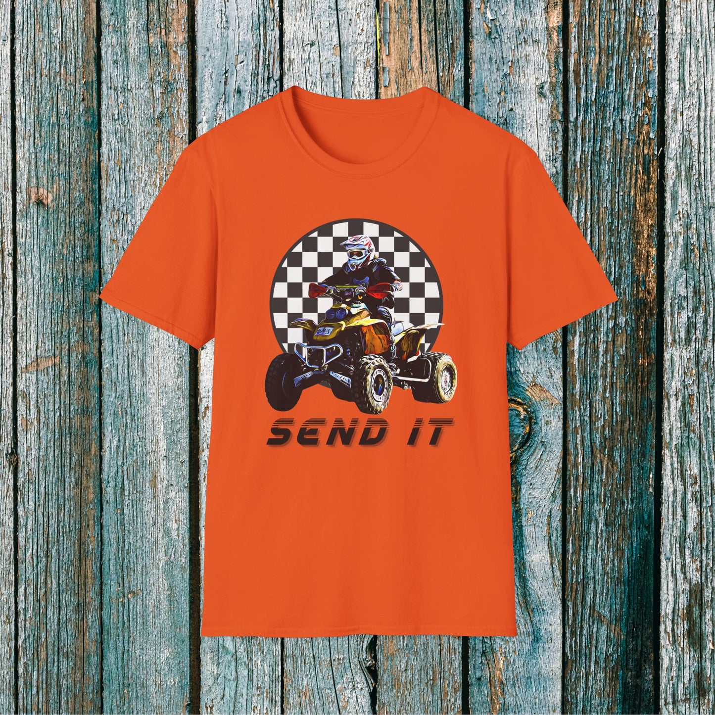 ATV Racing T-Shirt Says SEND IT | Honda 400 EX Racing Flag Four-Wheeler Riding Shirt