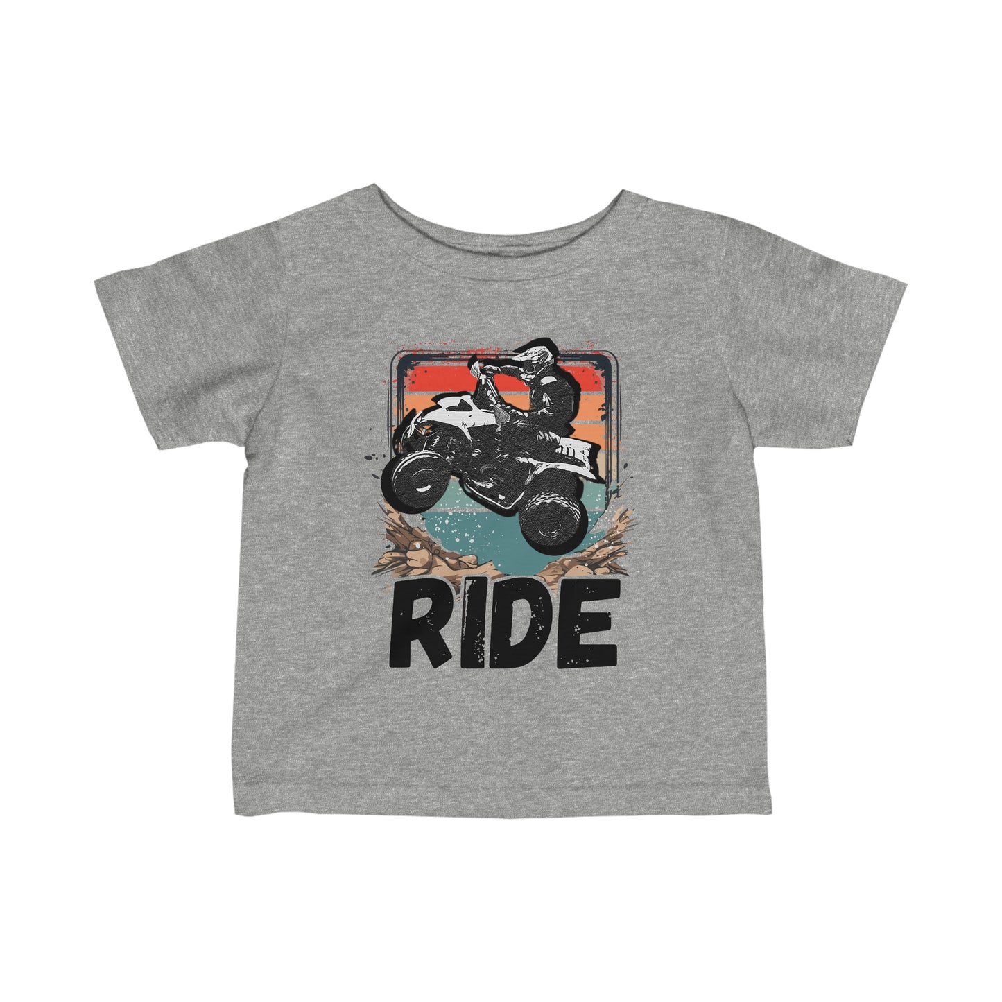 Infant Riding Shirt | Retro Four Wheeler with RIDE letters | Small Child Rabbit Skins Soft Cotton Tee | ATV shirt for toddlers | Four wheeler shirt for kids