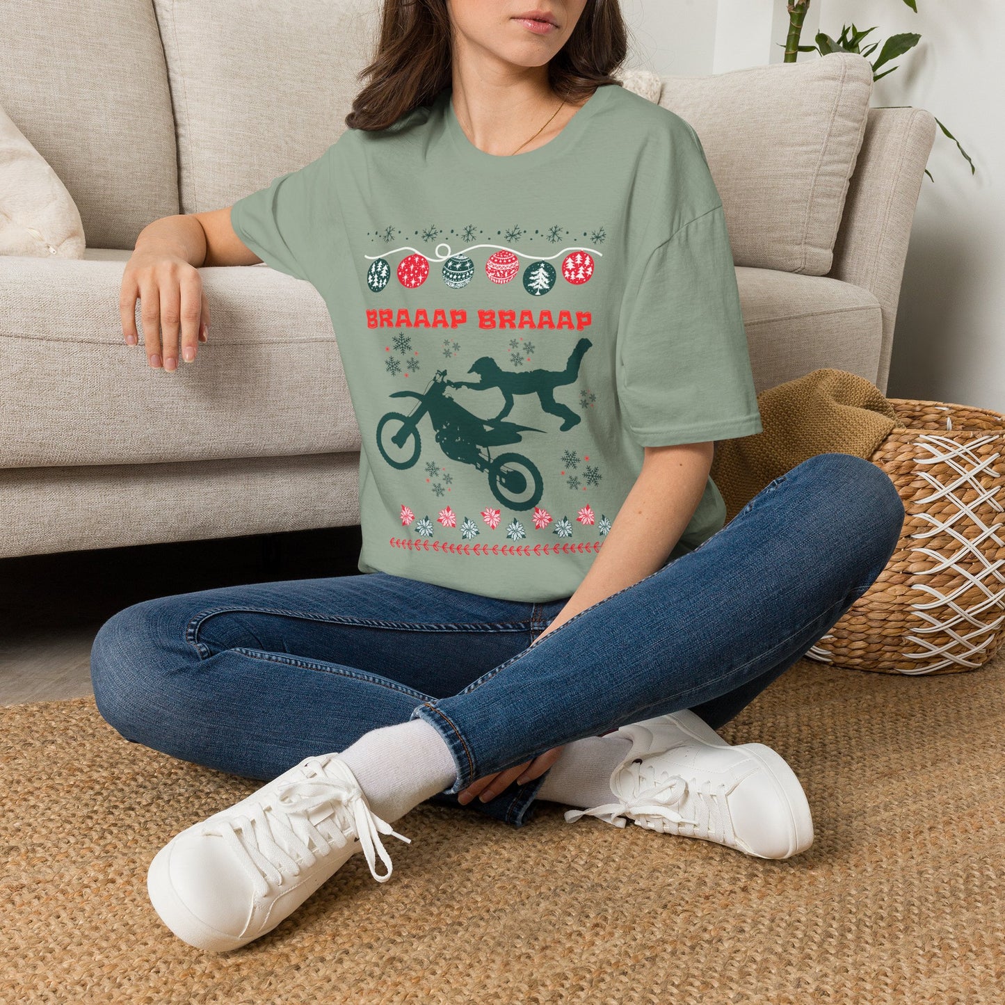 Holiday Motocross Racing | Braaap Braaap Festive Ugly Sweater T-Shirt