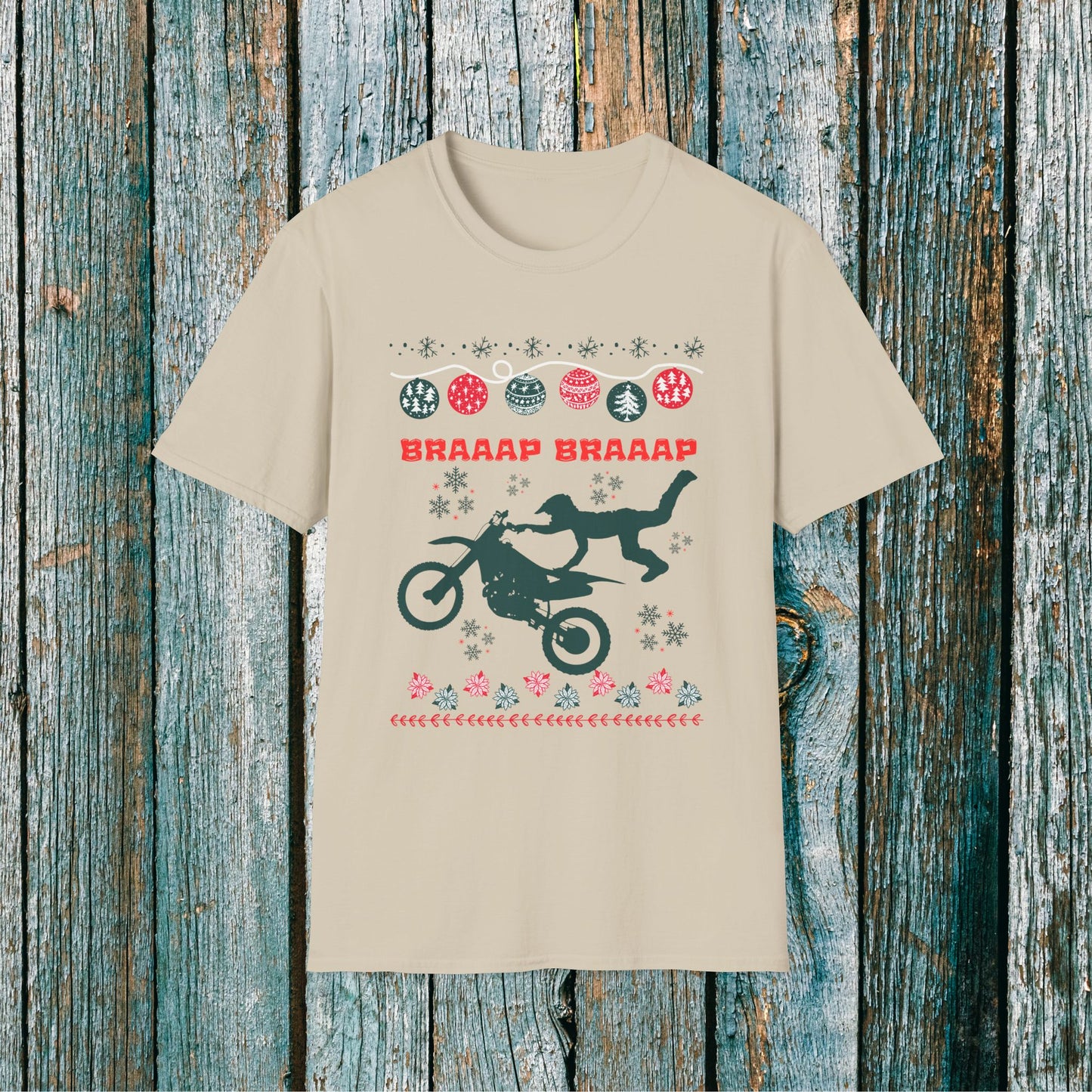 Holiday Motocross Racing | Braaap Braaap Festive Ugly Sweater T-Shirt