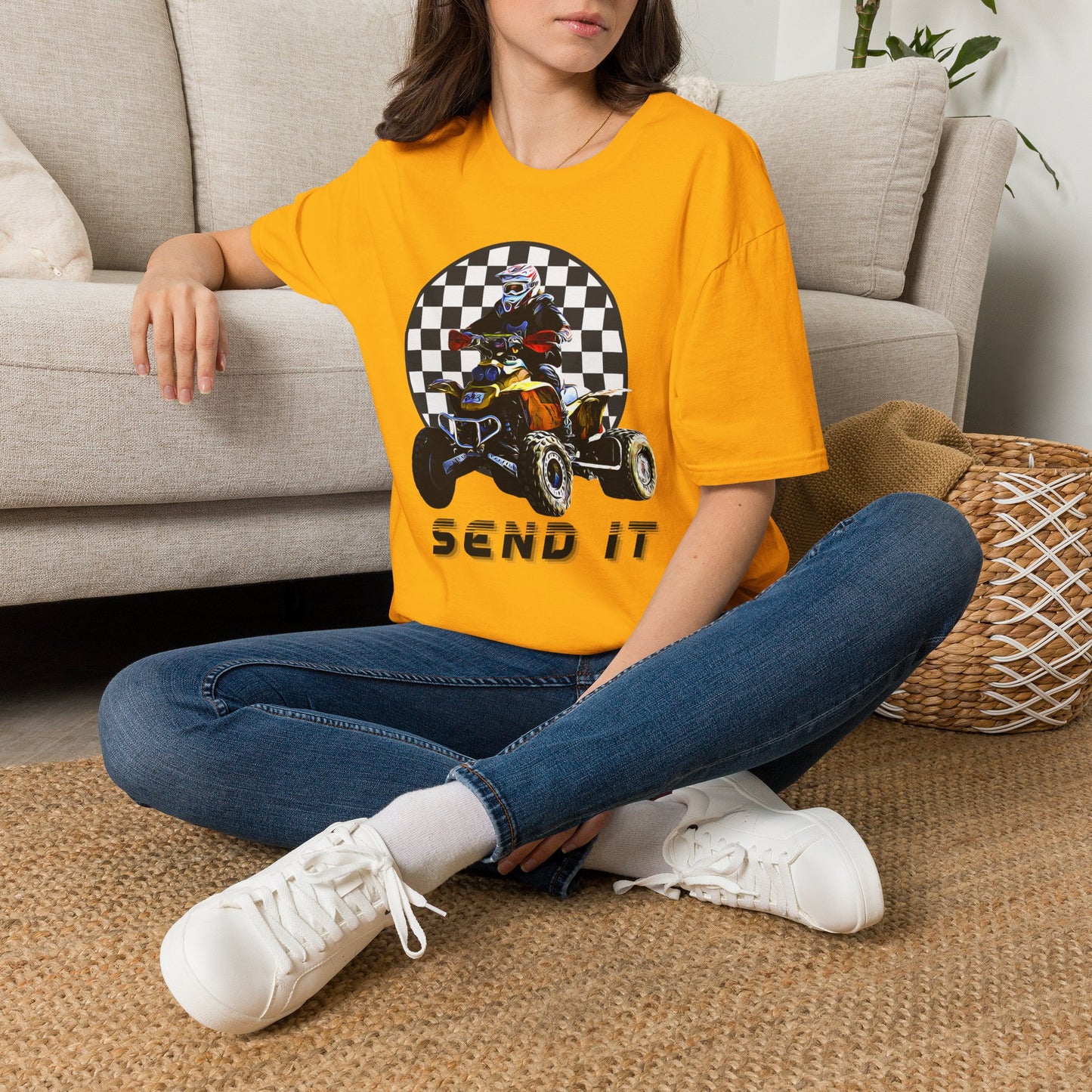 ATV Racing T-Shirt Says SEND IT | Honda 400 EX Racing Flag Four-Wheeler Riding Shirt