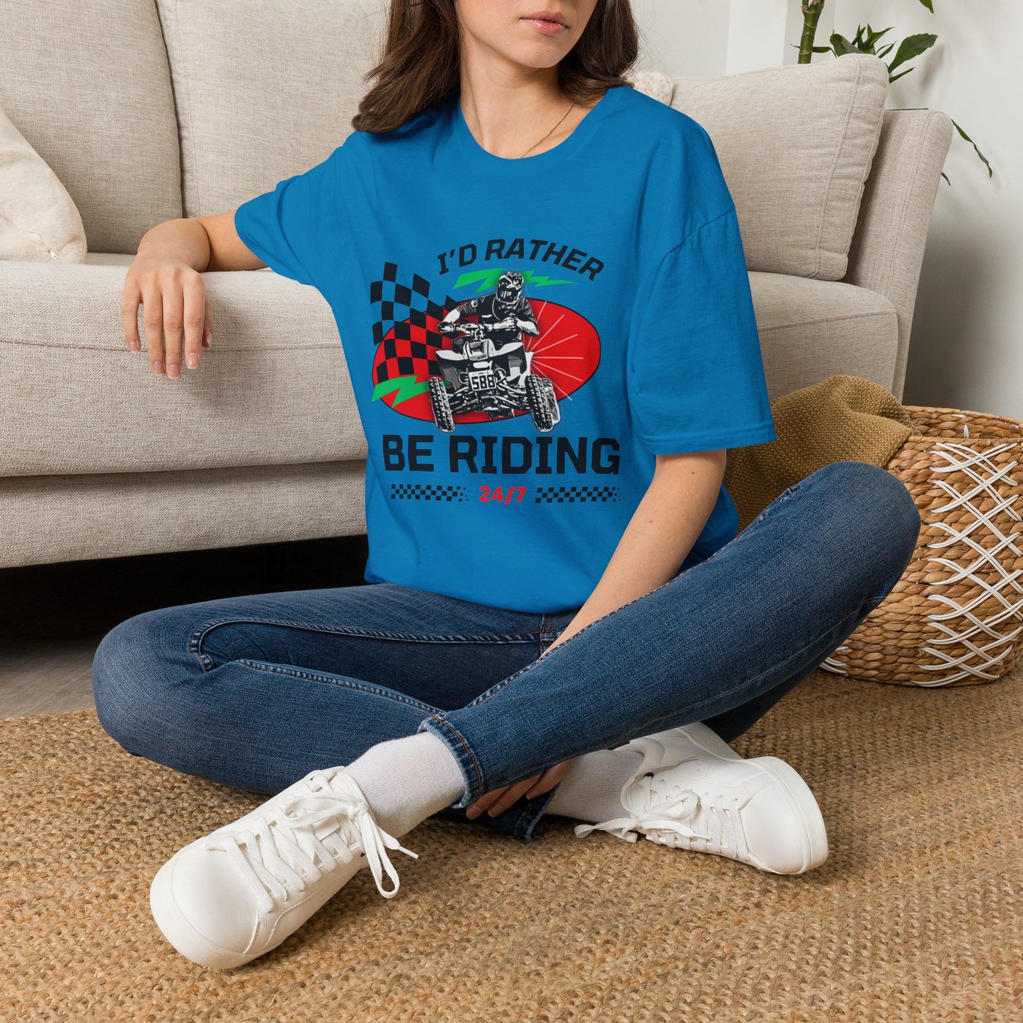Holiday Christmas ATV T-Shirt | Honda 400 | Ugly Sweater Design says "I'd Rather be Riding"