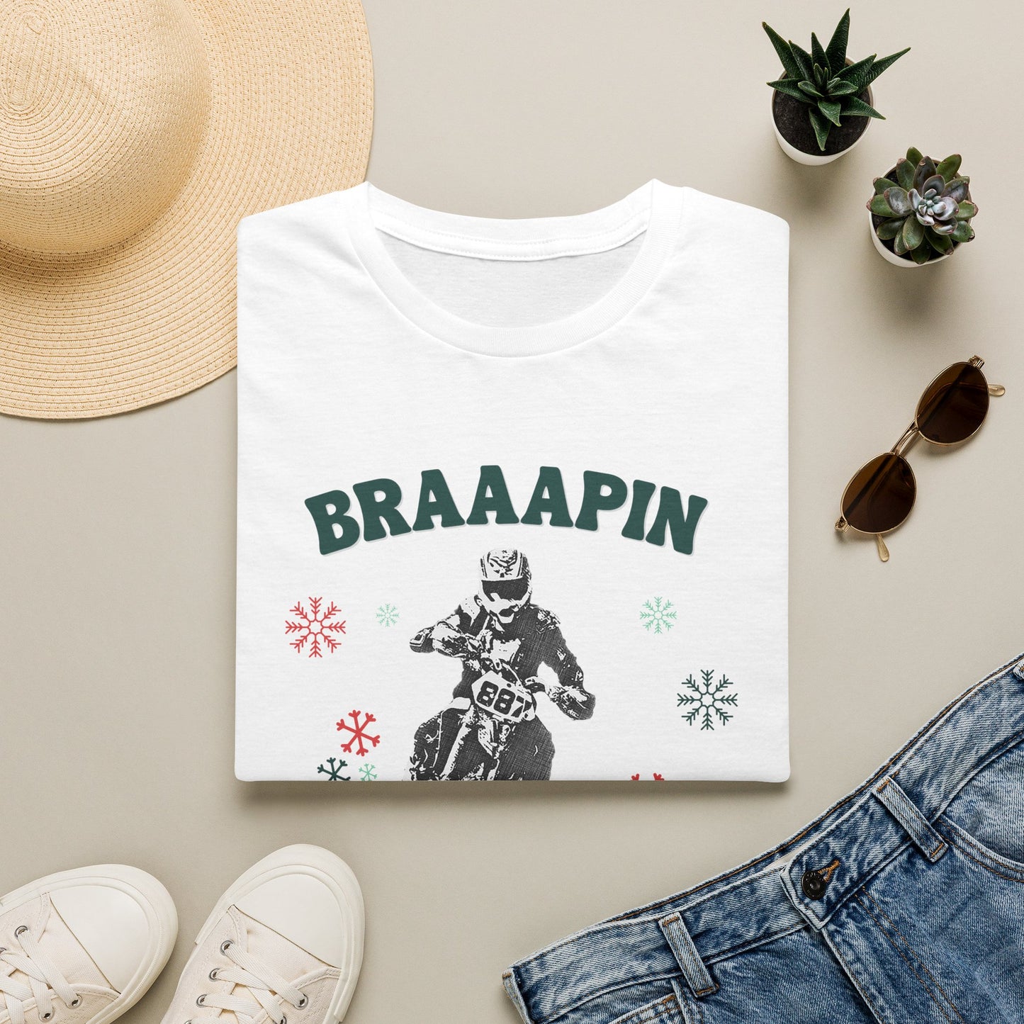 Holiday Motocross Racing Softstyle T-Shirt | Braaapin Through the Snow | Dirt Bike Ugly Sweater