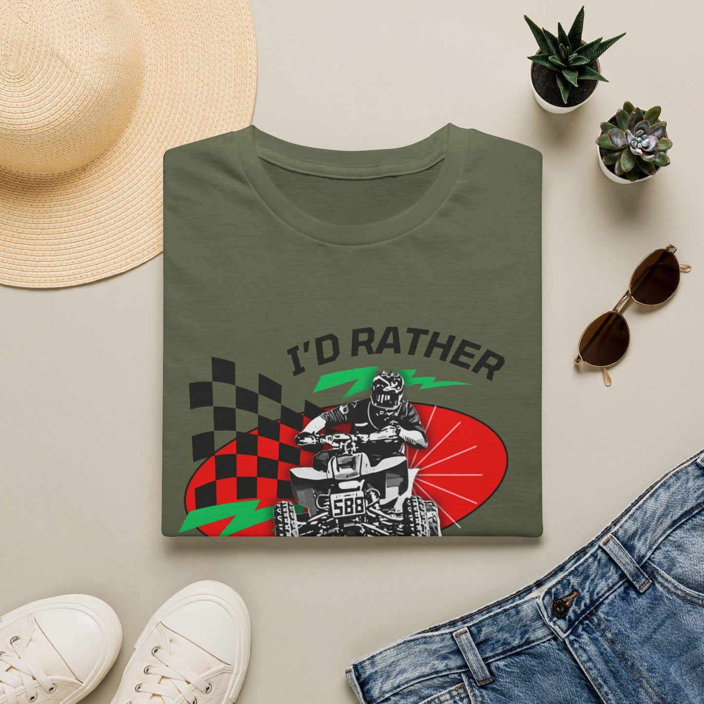 Holiday Christmas ATV T-Shirt | Honda 400 | Ugly Sweater Design says "I'd Rather be Riding"