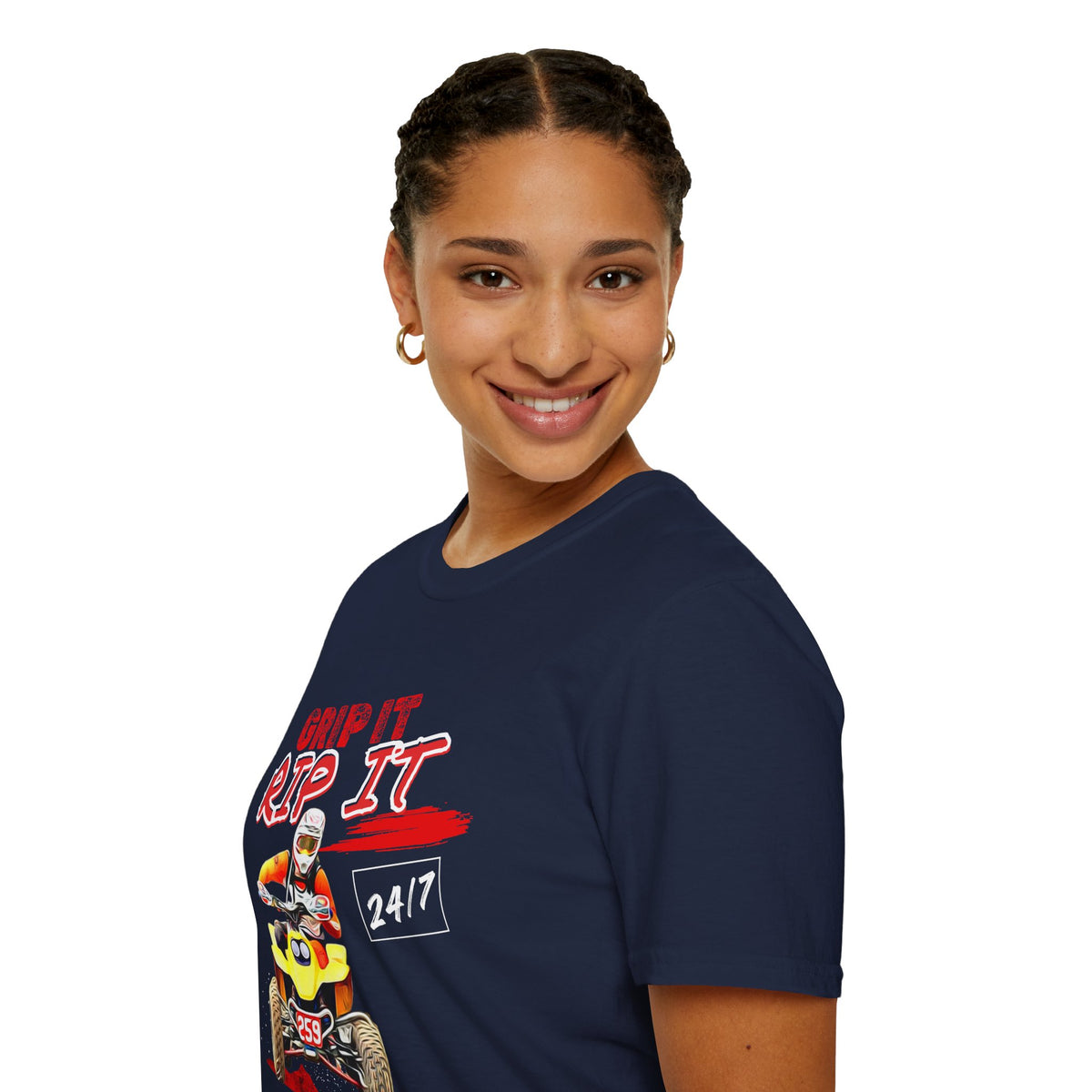 ATV Quad Racer T-Shirt | "Grip It Rip It" Off‑Road Fourwheeler Graphic Tee | Yellow Honda 400 EX