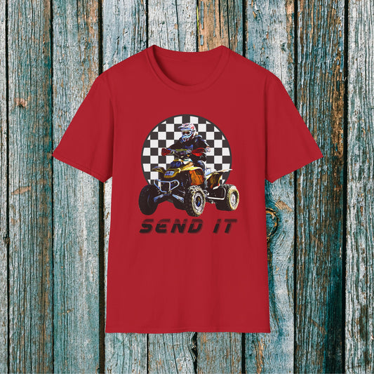 ATV Racing T-Shirt Says SEND IT | Honda 400 EX Racing Flag Four-Wheeler Riding Shirt