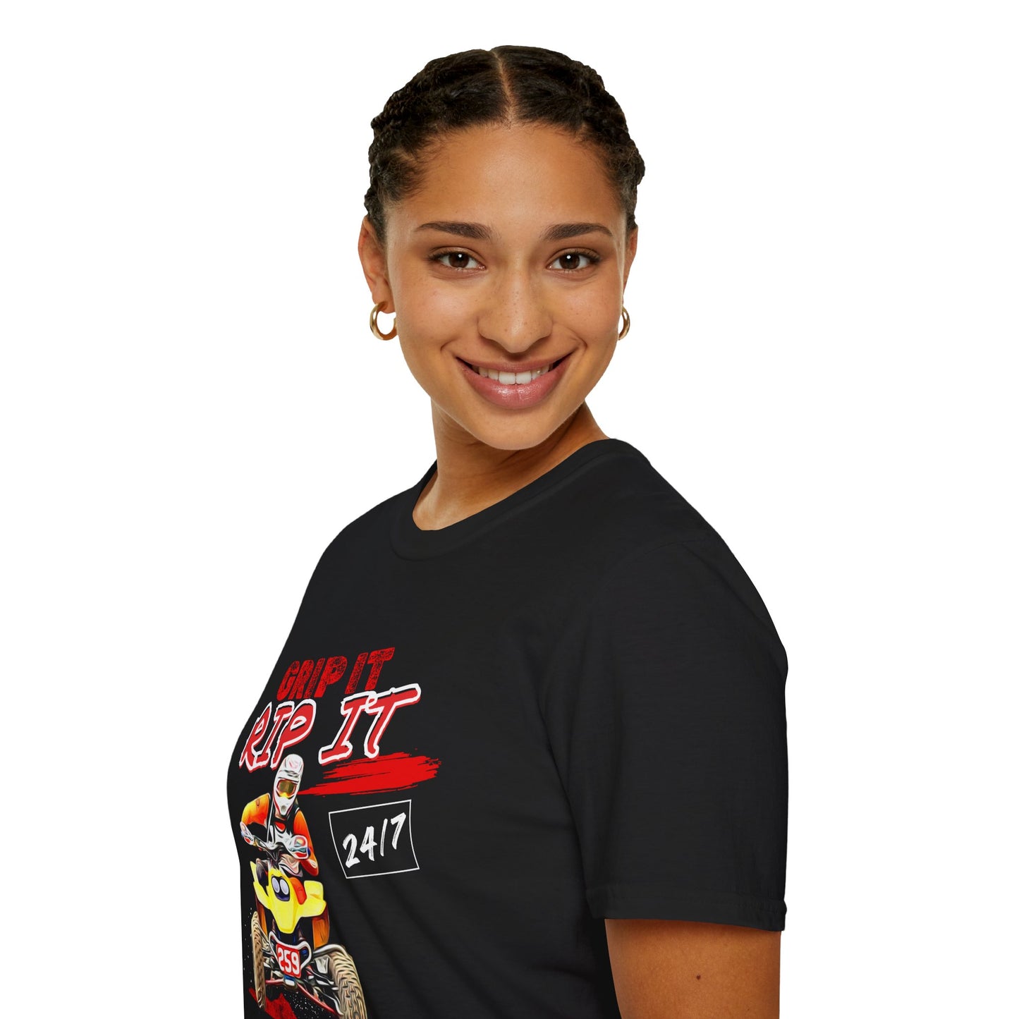 ATV Quad Racer T-Shirt | "Grip It Rip It" Off‑Road Fourwheeler Graphic Tee | Yellow Honda 400 EX