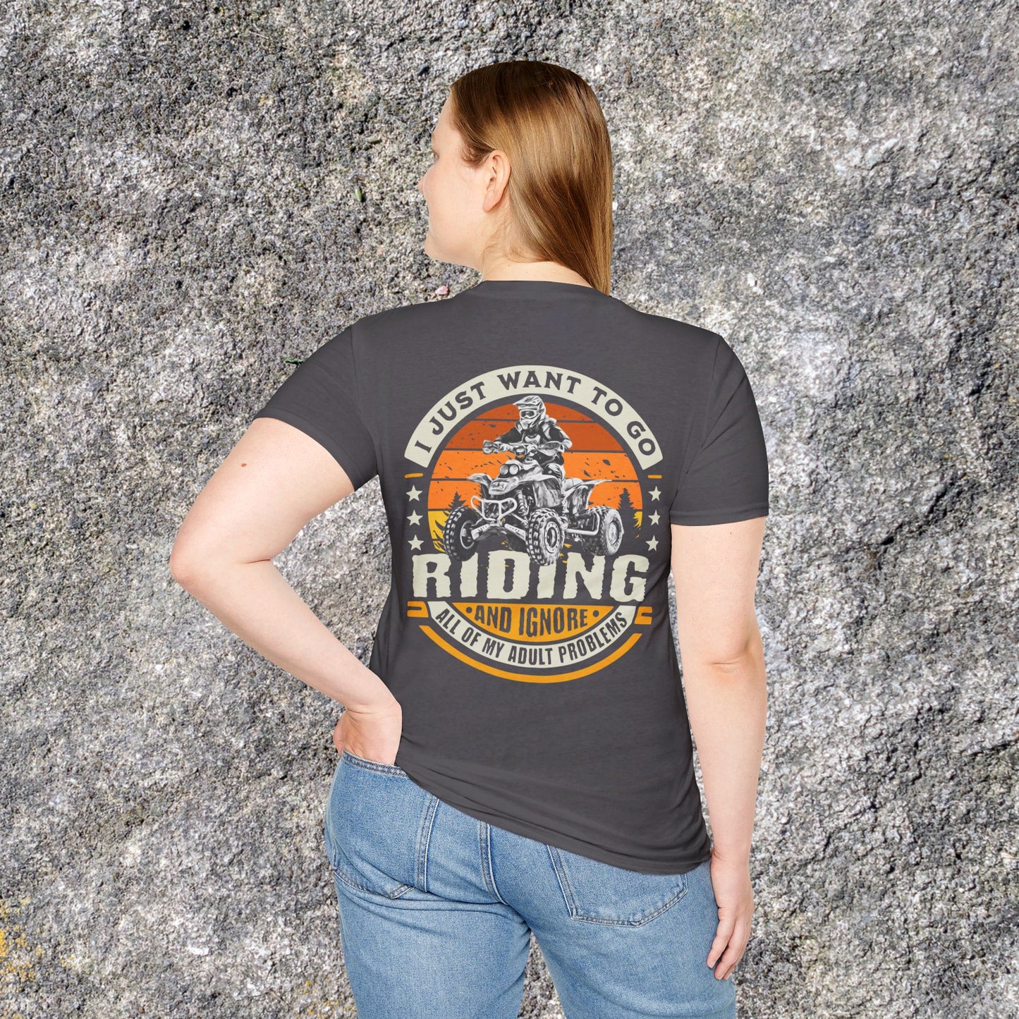 Mens Riding Shirt | Go Riding Ignore Adult Problems | Honda 400 EX ATV on front & back | Soft cotton 2 SIDED unisex tee shirt Four wheeler