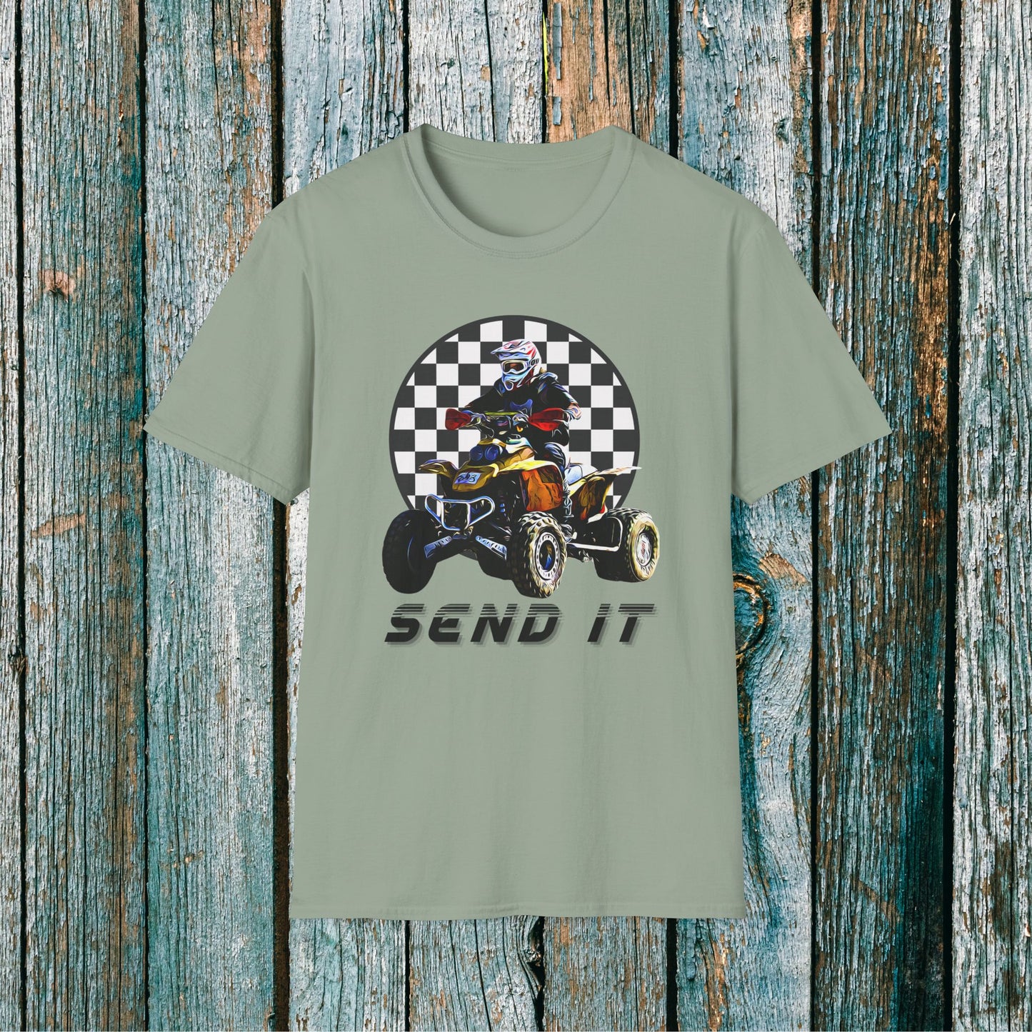 ATV Racing T-Shirt Says SEND IT | Honda 400 EX Racing Flag Four-Wheeler Riding Shirt
