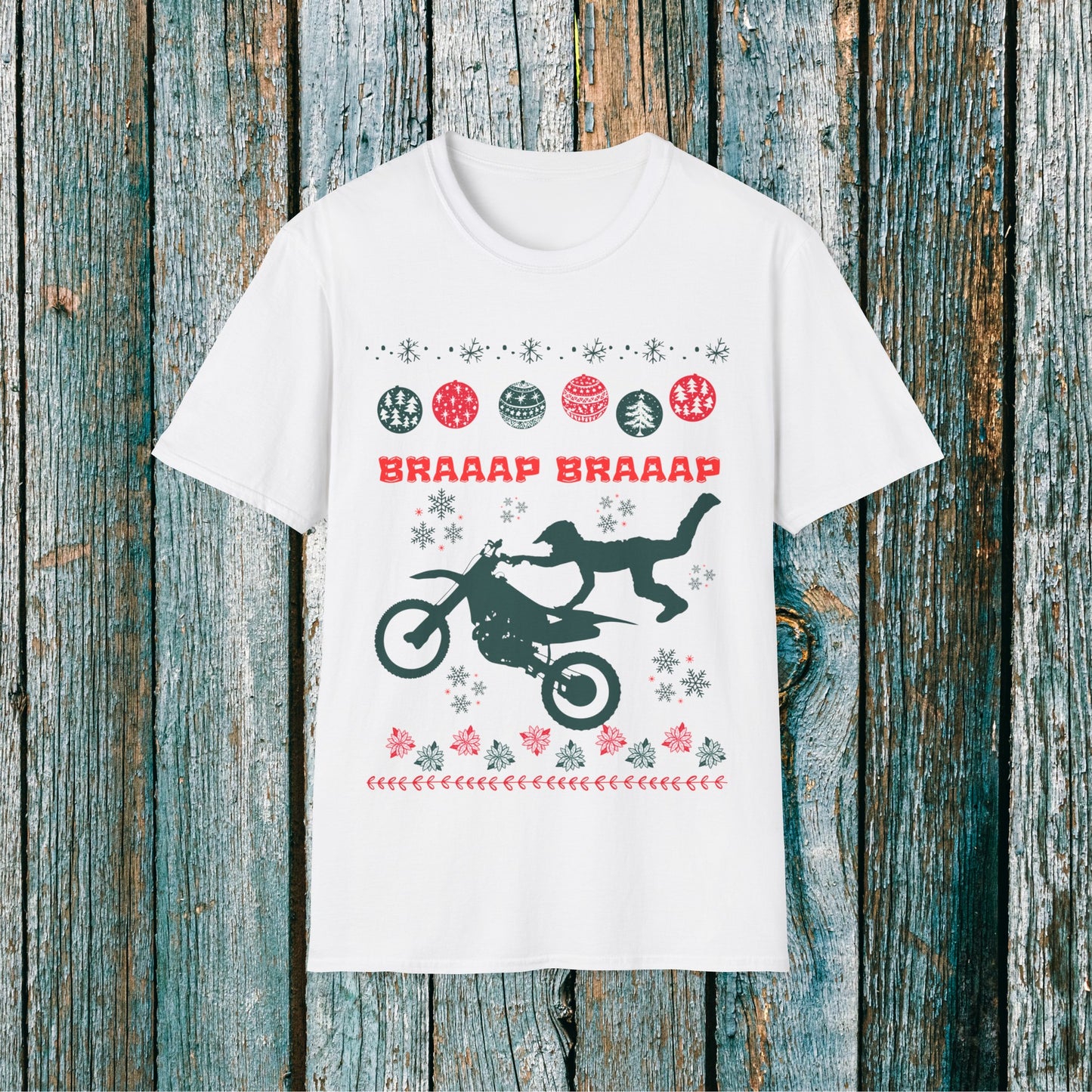 Holiday  Braaap Braaap Festive Motocross Racing SOFT Cotton Adult Unisex tee shirt | Racing shirt for men | Christmas Dirt bike Ugly Sweater